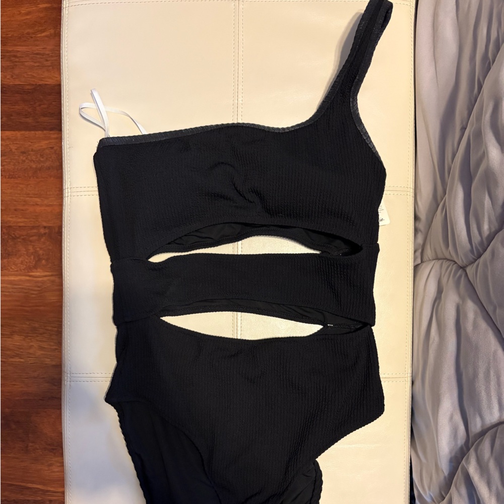 Aerie Black Cutout Textured Swimsuit